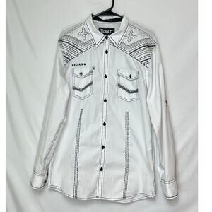 Roar Signature Men’s Large Black White Long Sleeve Embroidered Western Shirt